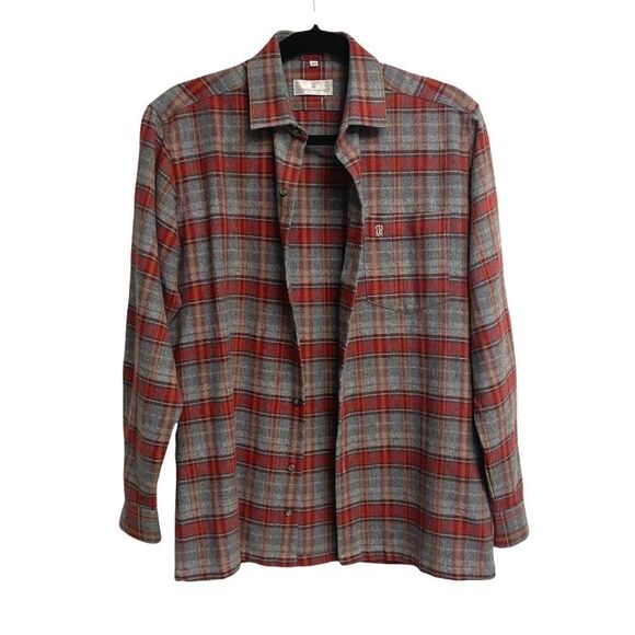 MARIANO RUBINACCI Italy Plaid Button Front Long Sleeve Shirt Red Grey 37 - Picture 2 of 9